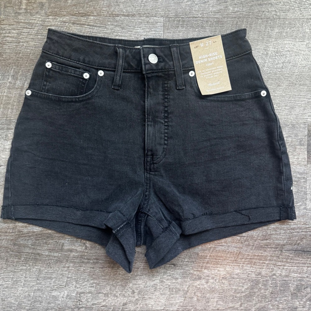 Madewell Curvy High-Rise Denim Shorts Size 27 Black Magic Pockets AJ246 NEW